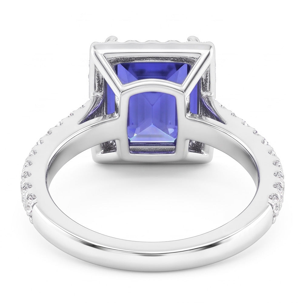 Natural Earth Mined Diamond Halo Radiant Sri Lankan Sapphire Ring 4.50 Carats White Gold