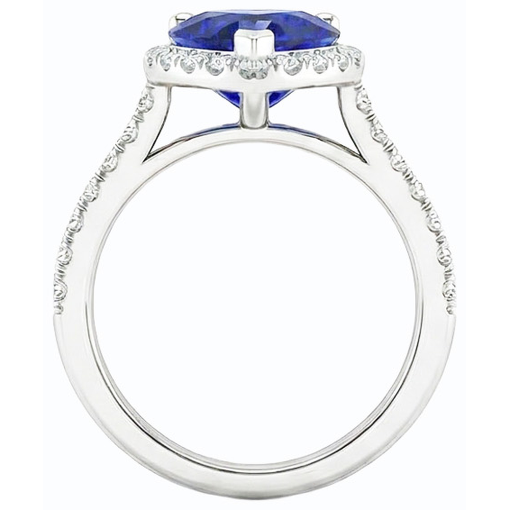 natural round sapphire 3.50ct ring on white background