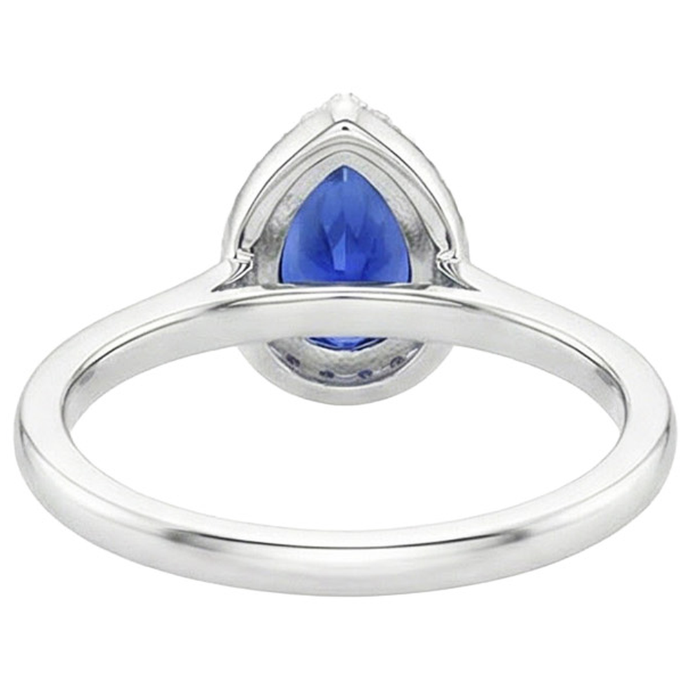 Natural Earth Mined Diamond Halo Ring Teardrop Style Pear Sri Lankan Sapphire 4 Carats