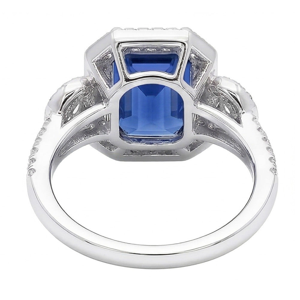 Natural Earth Mined Diamond Halo Srilanka Sapphire Emerald Ring 3 Stone Style 4.50 Carats
