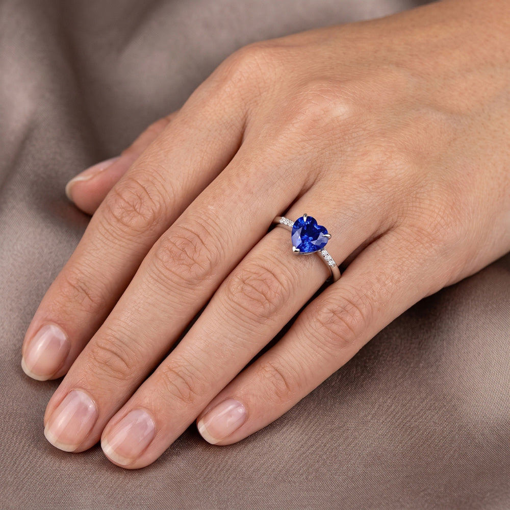 Natural Earth Mined Diamond Heart Light Blue Sapphire Ring Prong Set 1.25 Carats Gold