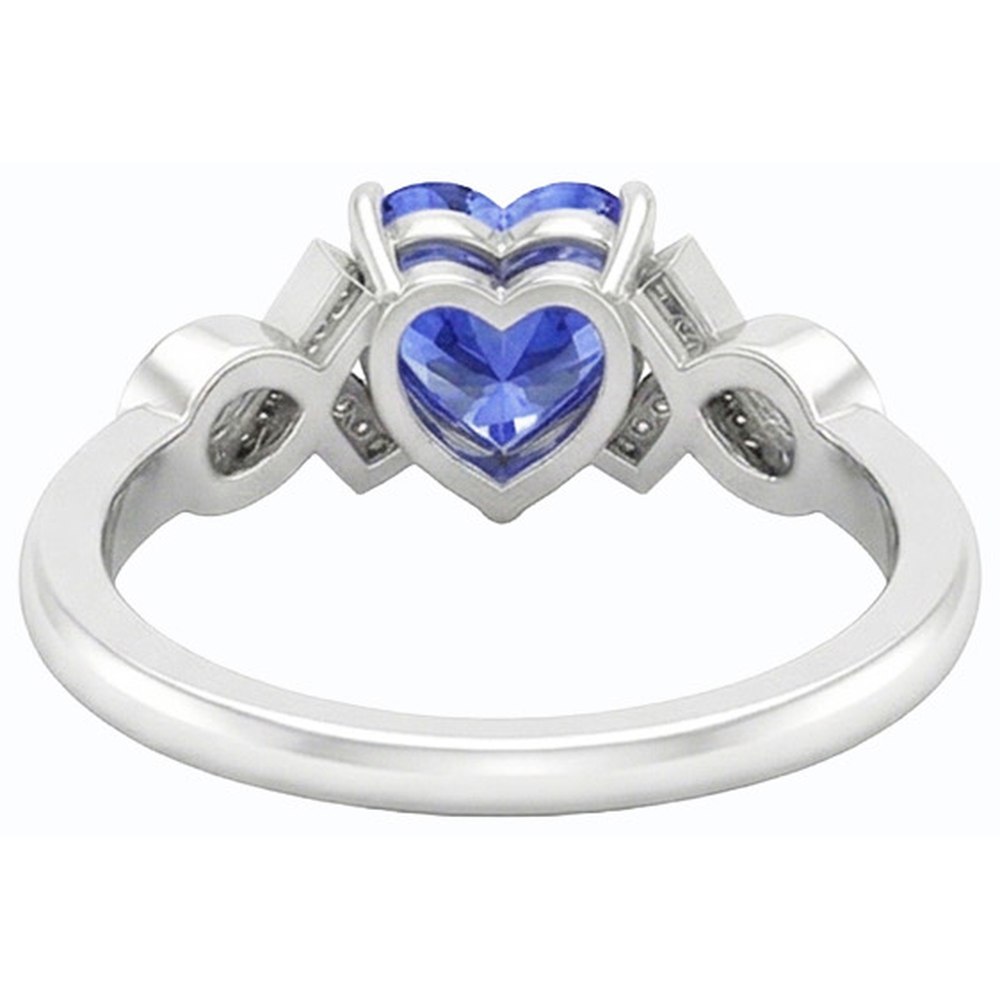 Natural Earth Mined Diamond Heart Shaped Srilanka Sapphire Ring 1.75 Carats Ribbon Style