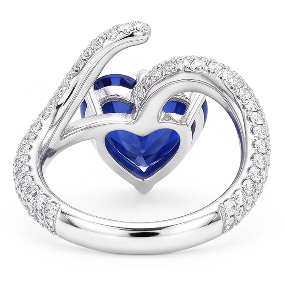 Natural Earth Mined Diamond Jewelry Heart Blue Sapphire Ring Twisted Style 5 Carats