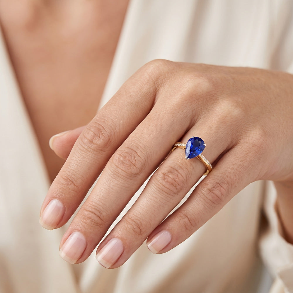 Natural Earth Mined Diamond Jewelry Ring Pear Shaped Ceylon Sapphire 2.50 Carats
