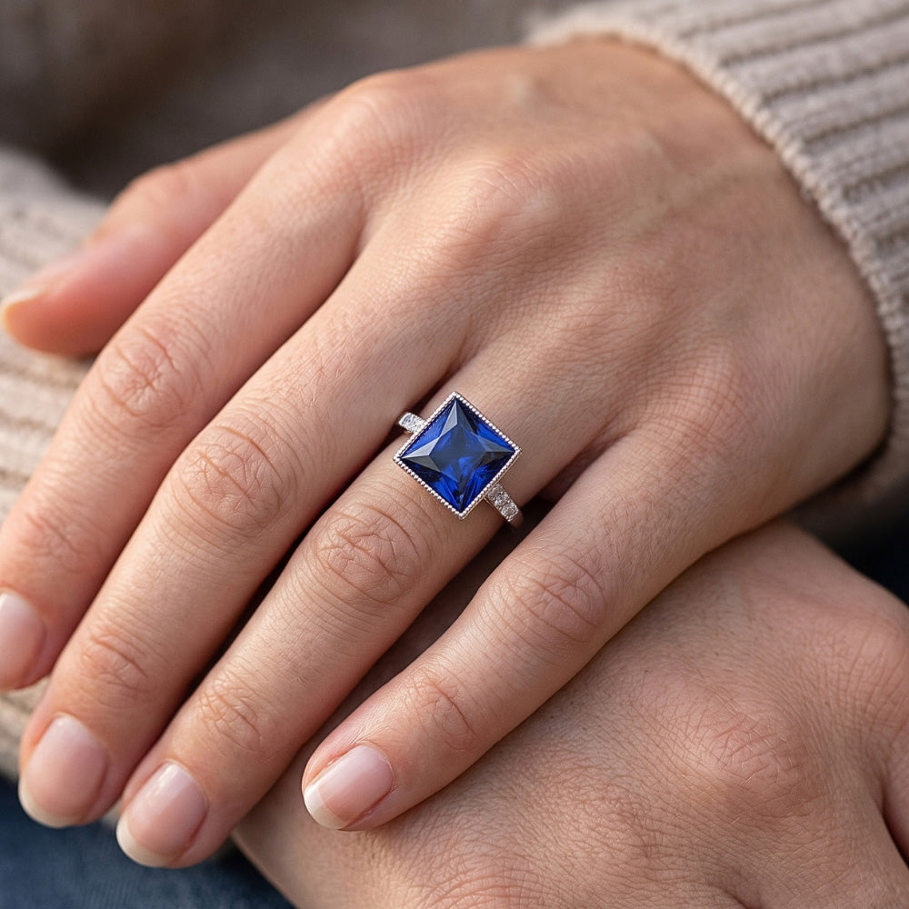 Natural Earth Mined Diamond Ring With Accents Vintage Style Blue Sapphire 5.25 Carats