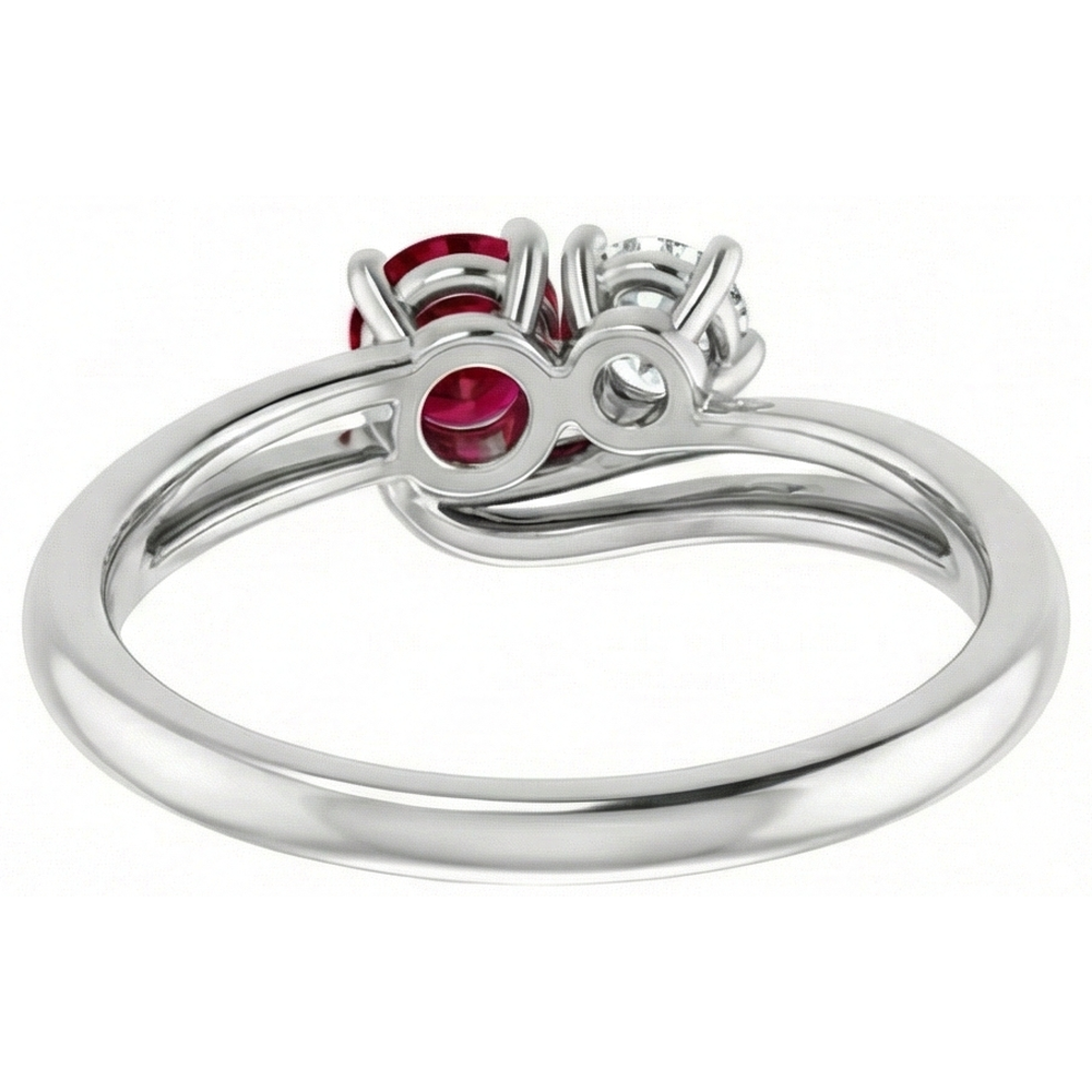 Natural Earth Mined Diamond Round Ruby Bypass Setting Ring 1.50 Carats White Gold 14K
