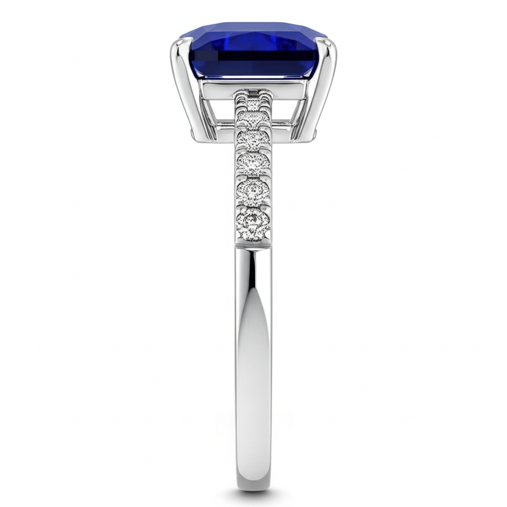 Natural Earth Mined Diamond Solitaire Accents Ring Emerald Blue Sapphire 4 Carats