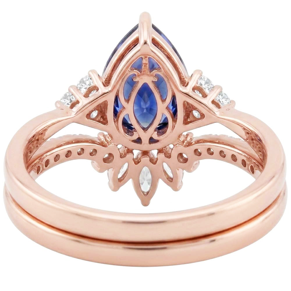 Natural Earth Mined Diamond Wedding Ring Set Blue Sapphire Marquise & Round 4 Carats