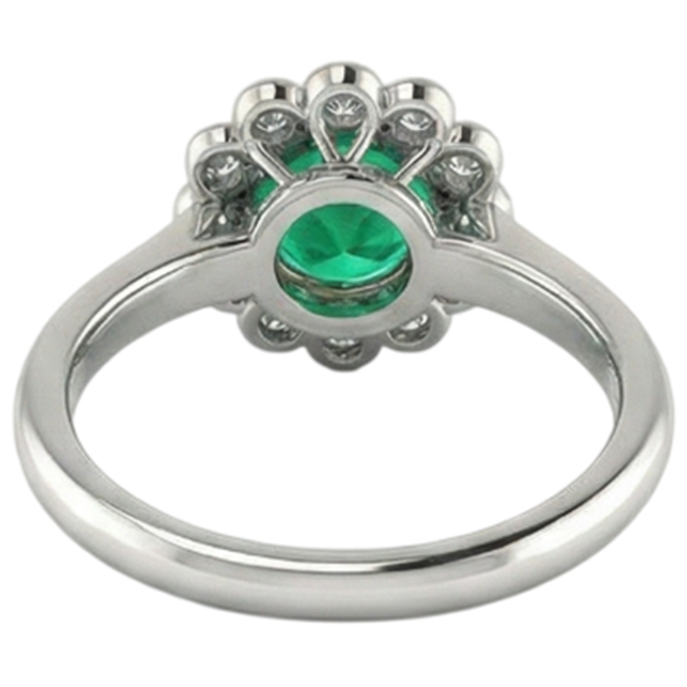 Natural Gemstone Ring Halo Green Emerald GIA Round Diamonds