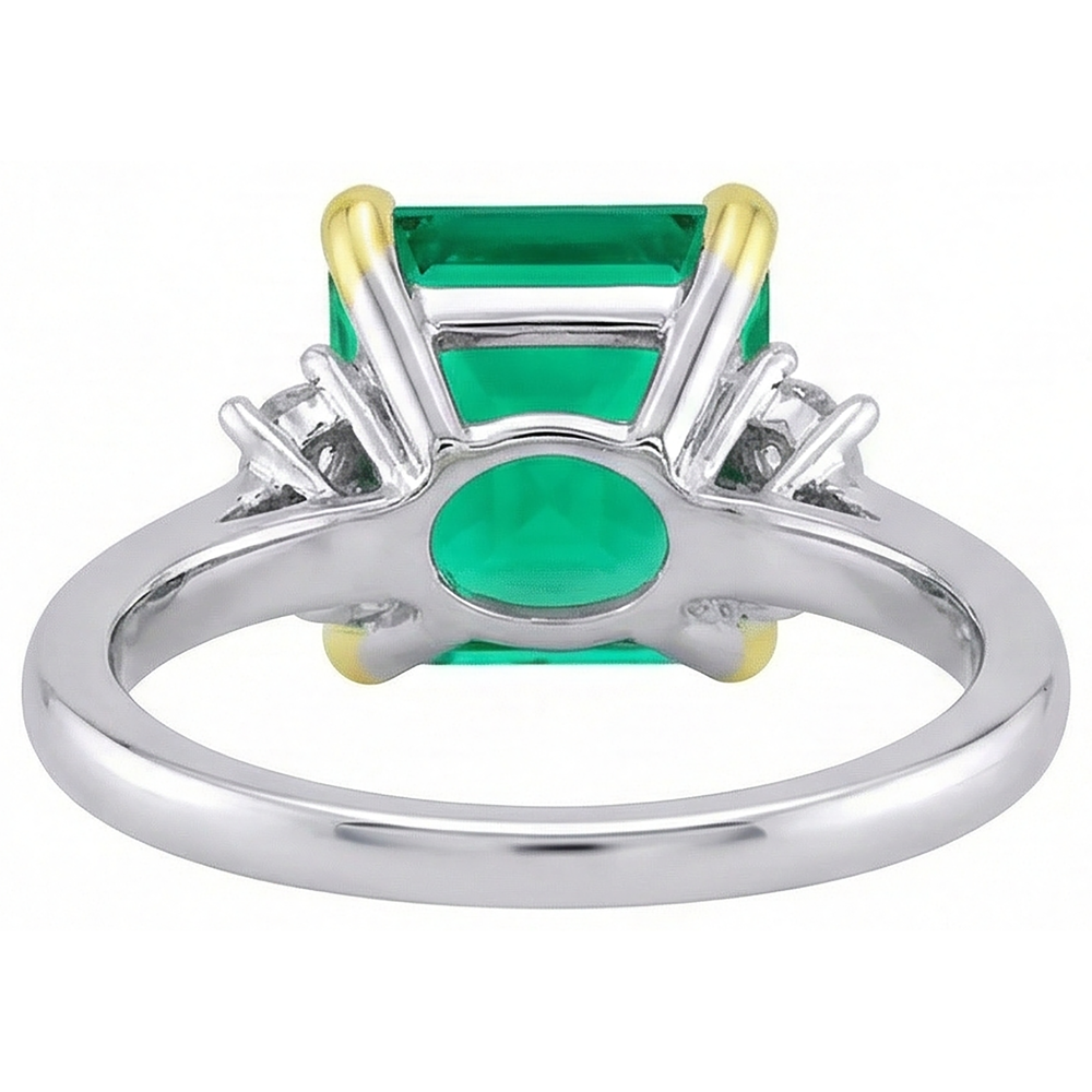 Natural Green Emerald GIA And Diamond Ring 14K Gold Jewelry