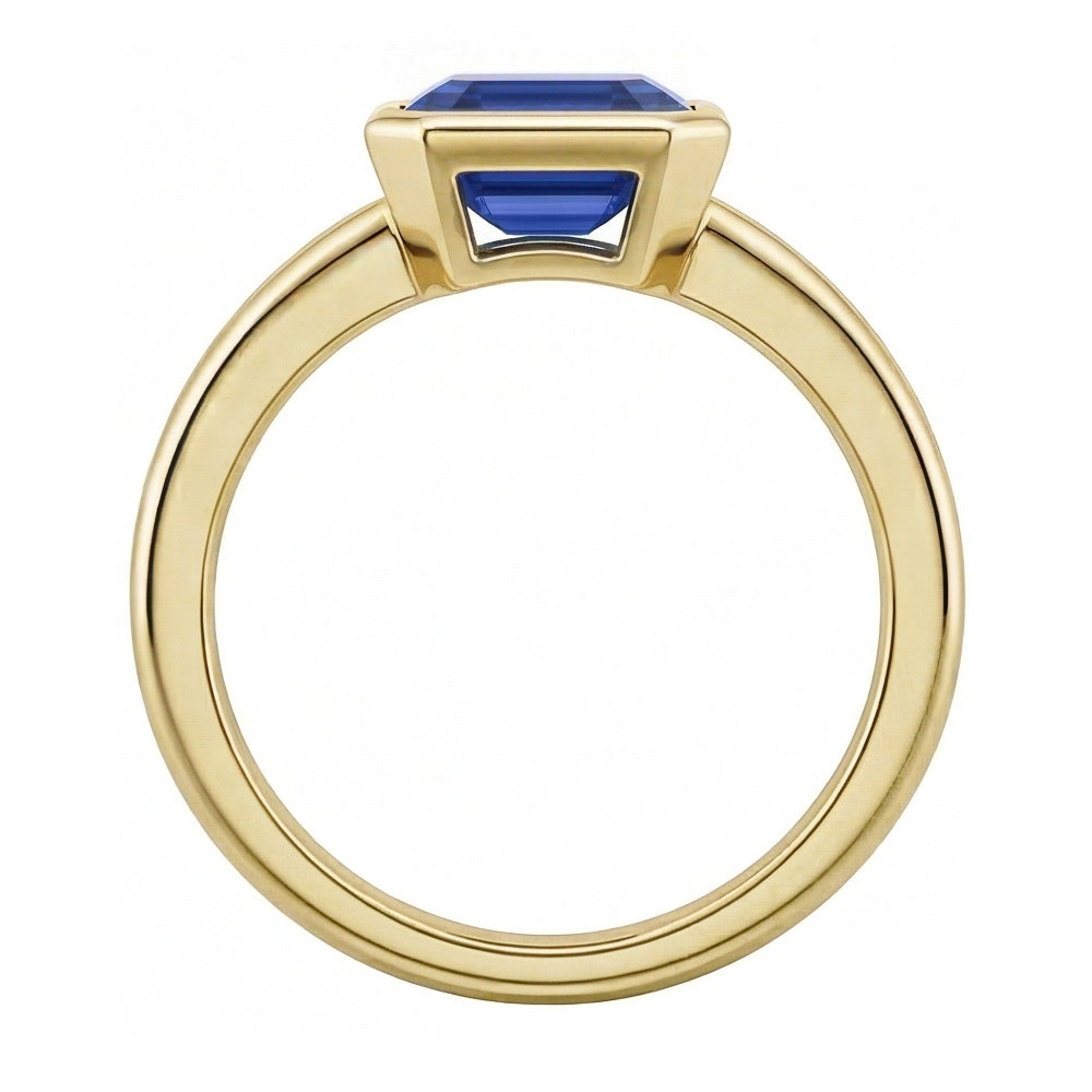 Natural Real Solitaire Ring 1.50 Carats Bezel Set Asscher Sapphire Yellow Gold...