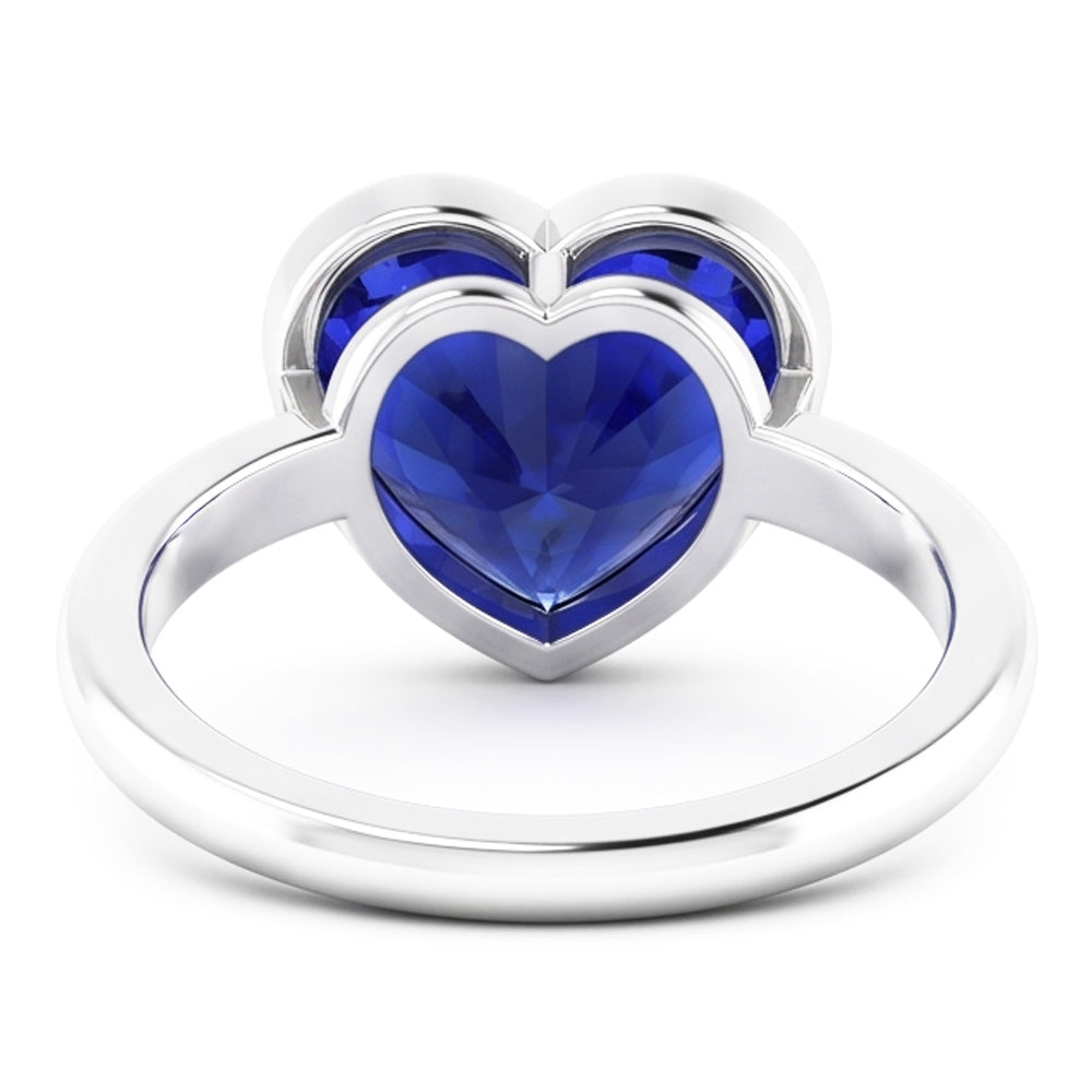 Natural Real Solitaire Ring Heart Bezel Set Sri Lankan Sapphire 2 Carats Gold