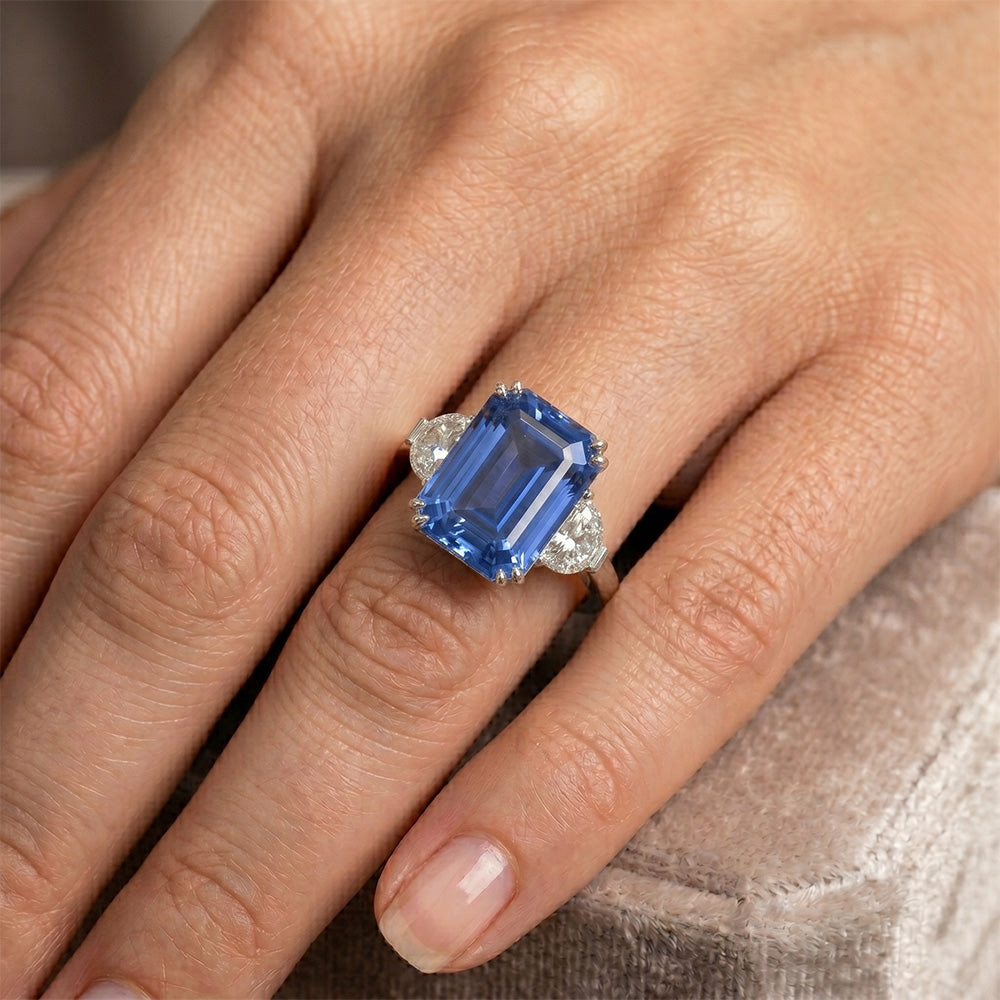 Natural Real ( Not Lab Grown ) 11 Carat Emerald Cut Sapphire Ring