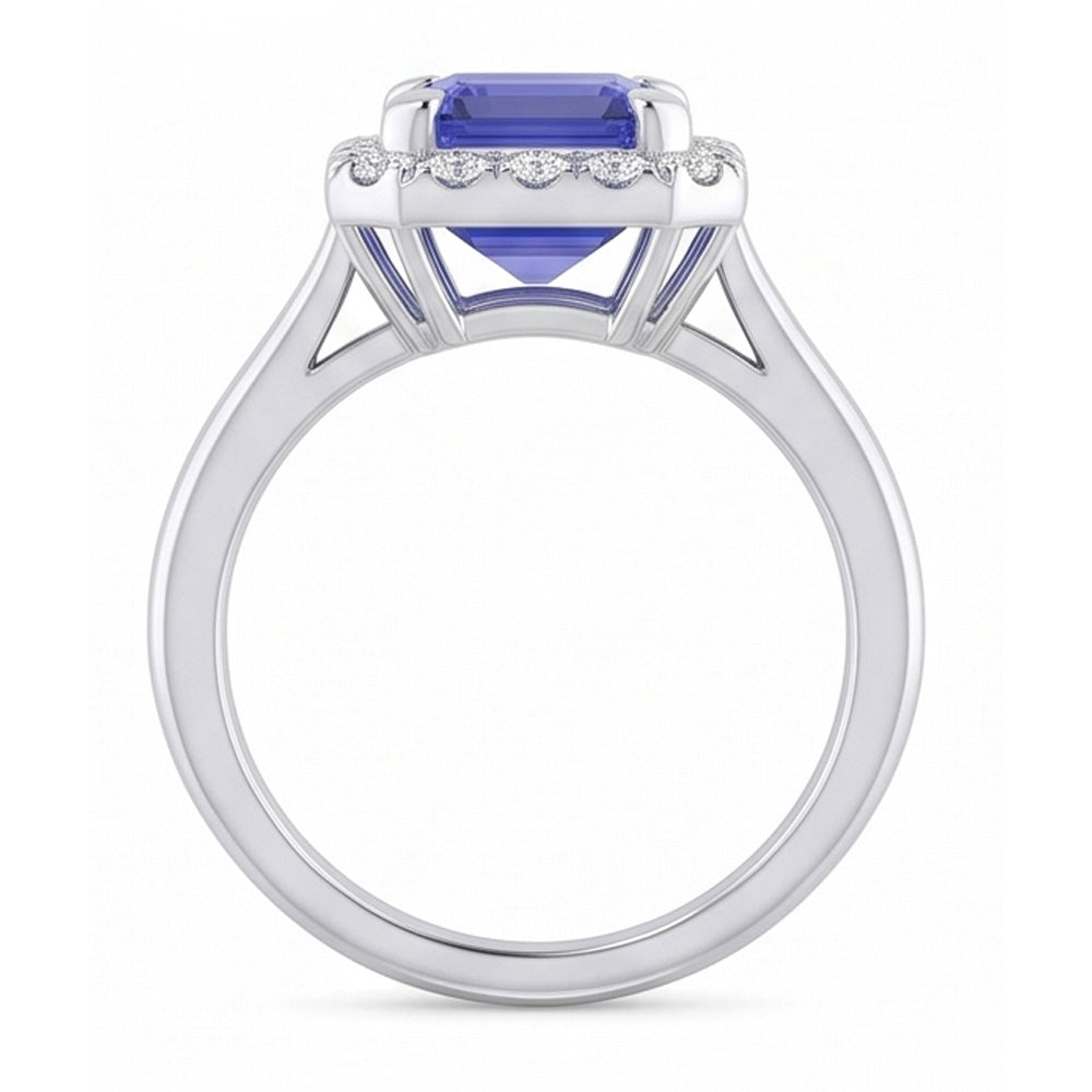Natural Real ( Not Lab Grown ) 2 Carat Emerald Cut Sapphire Halo Ring