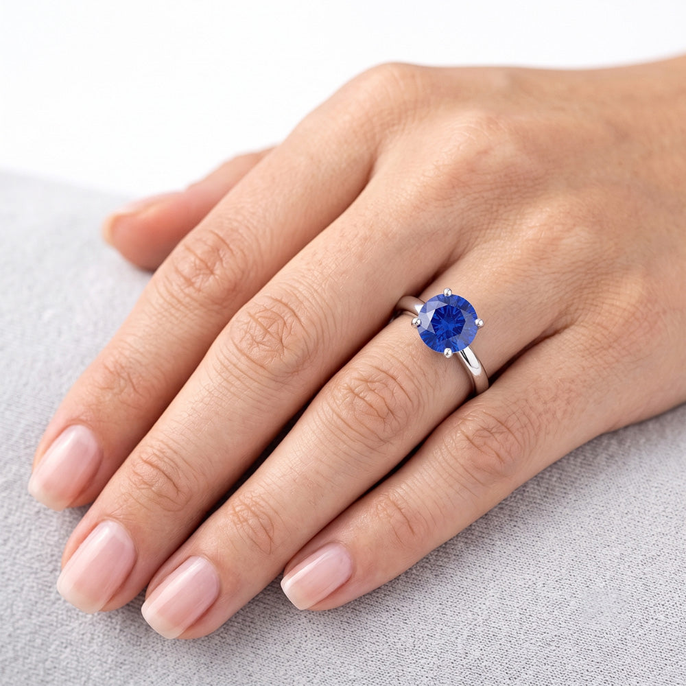Natural Real ( Not Lab Grown ) 2 Carat Round Sapphire Engagement Ring