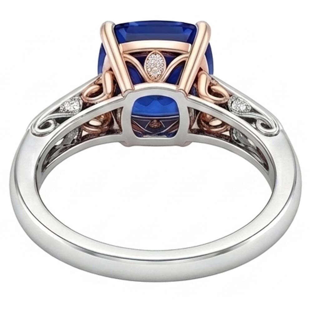 Natural Real ( Not Lab Grown ) 2 Carats Solitaire Vintage Style Blue Sapphire Ring Two Tone Gold 14K