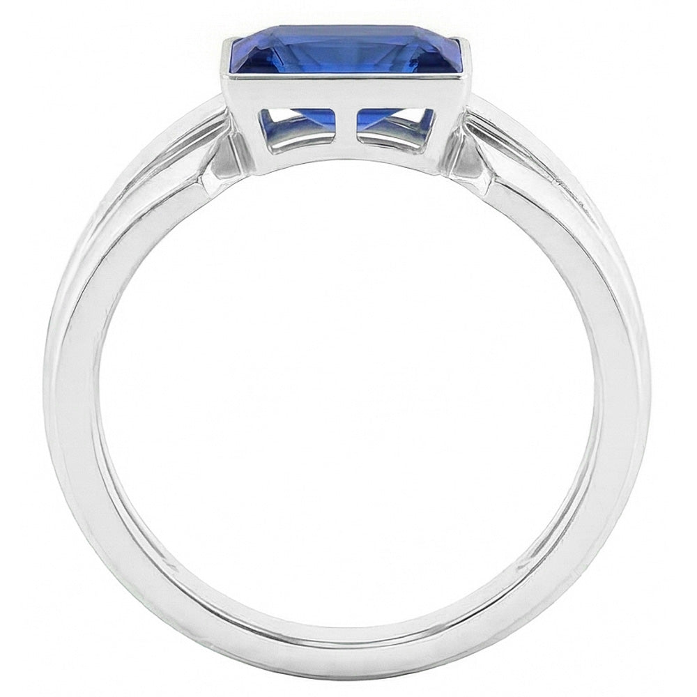 Natural Real ( Not Lab Grown ) 2 Carats Solitaire Womens Ring Princess Ceylon Sapphire Bezel Set
