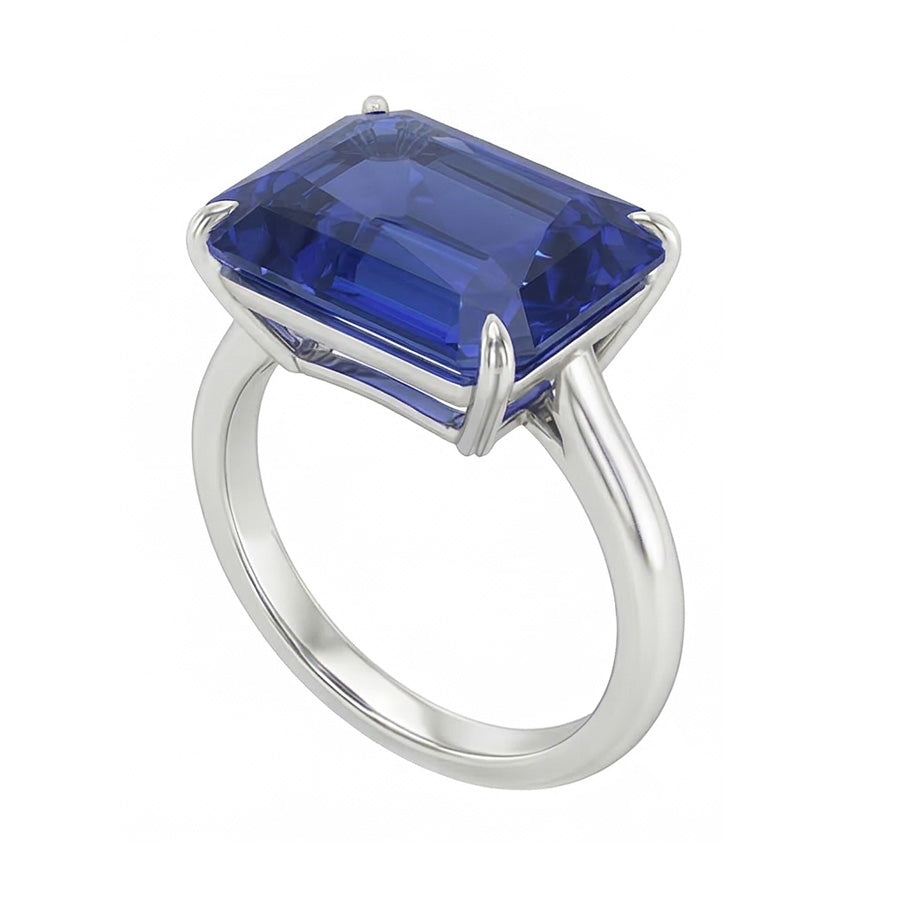 Natural Real ( Not Lab Grown ) 3 Carats Emerald Solitaire Sri Lankan Sapphire Ring White Gold Jewelry