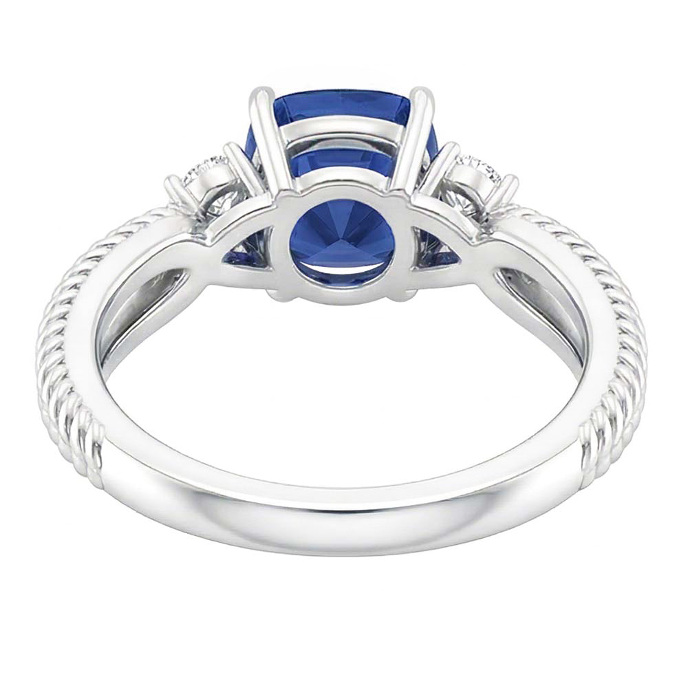 Natural Real ( Not Lab Grown ) 3 Stone Ring Cushion Blue Sapphire Rope Style 2.25 Carats Split Shank
