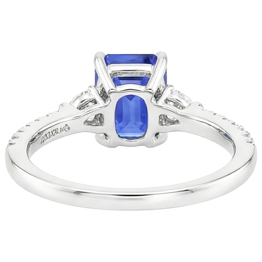 Natural Real ( Not Lab Grown ) 3 Stones Ring With Accents Emerald Blue Sapphire & Pear 4.50 Carats