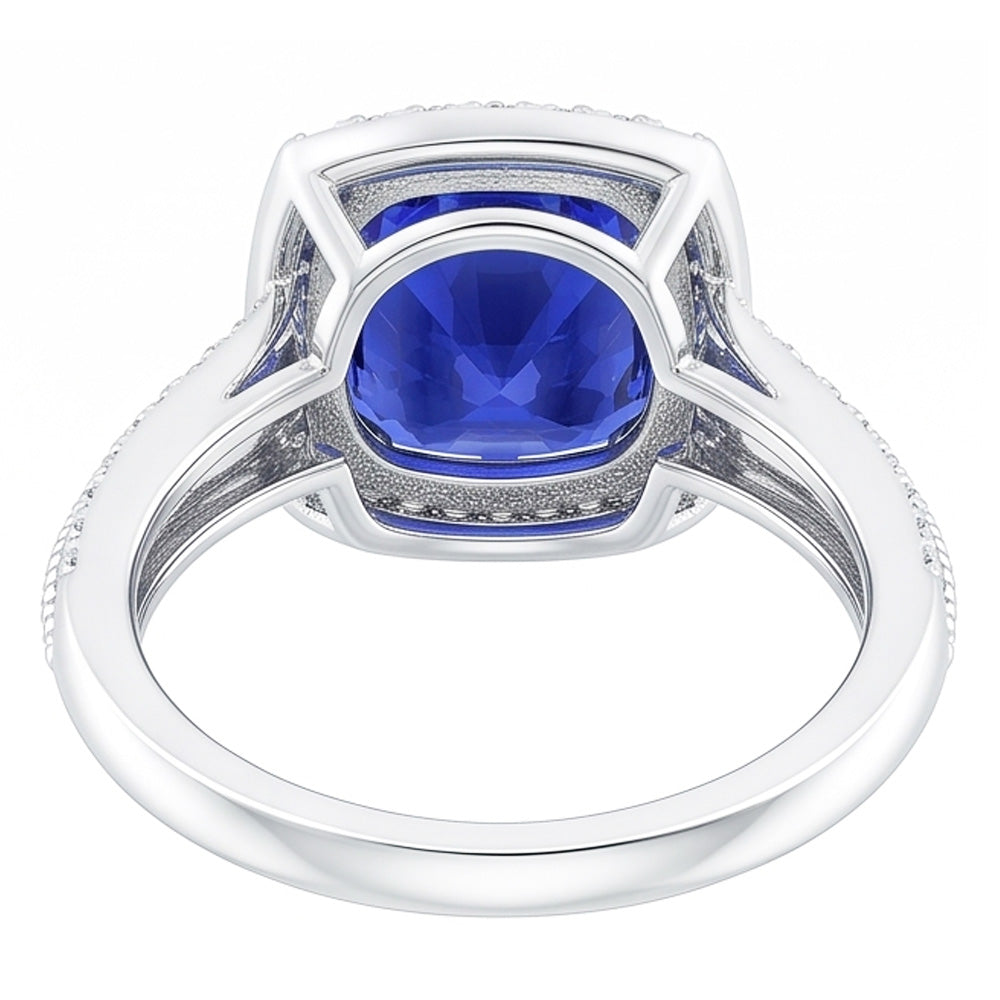 Natural Real ( Not Lab Grown ) 5 Carat Cushion Halo Sapphire Ring