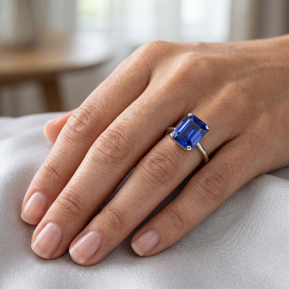 Natural Real ( Not Lab Grown ) 5 Carat Deep Blue Sapphire Engagement Ring