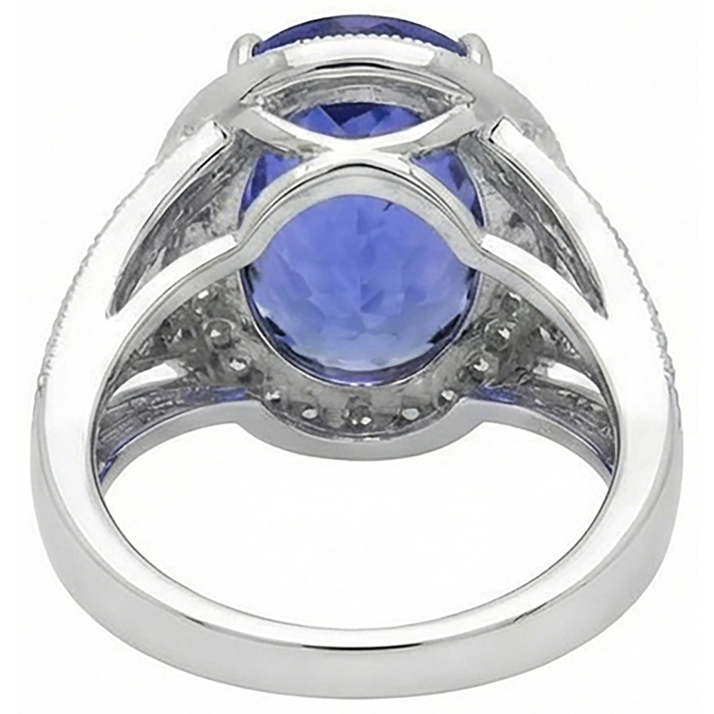 Natural Real ( Not Lab Grown ) 6.55 Carats Centre Oval Tanzanite Fancy Statement Ring White Gold 14K