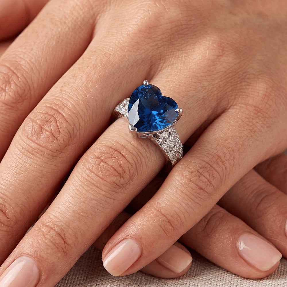 Natural Real ( Not Lab Grown ) 6 Ct Heart Sapphire Ladies Ring