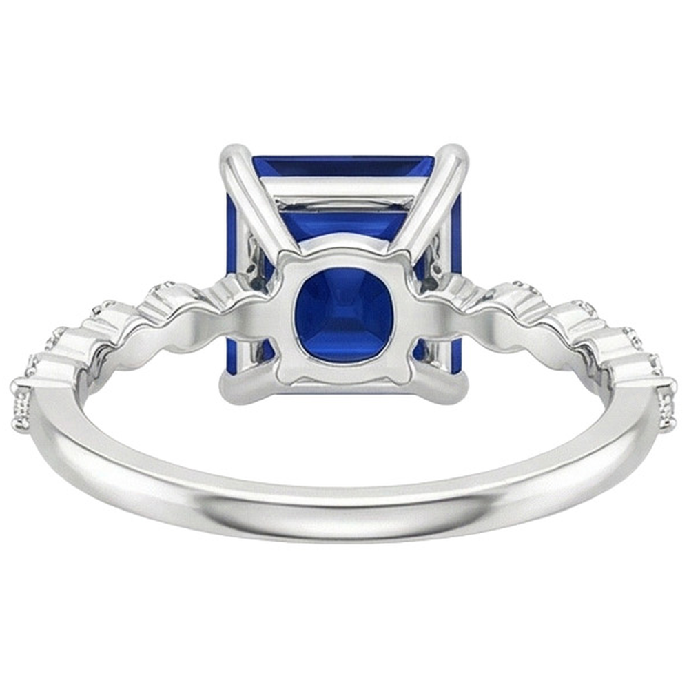 Natural Real ( Not Lab Grown ) Anniversary Ring Princess Blue Sapphire Solitaire With Accents 4 Carat