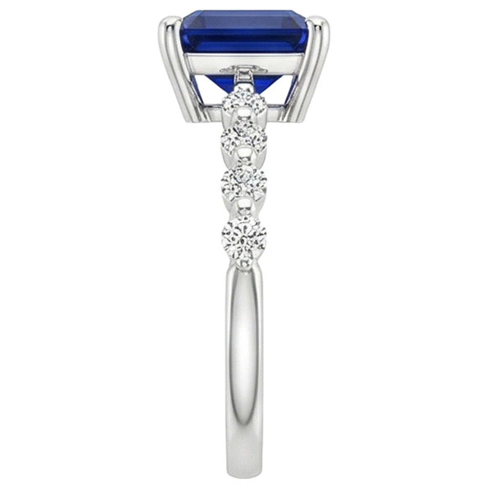 Natural Real ( Not Lab Grown ) Anniversary Ring Princess Blue Sapphire Solitaire With Accents 4 Carat