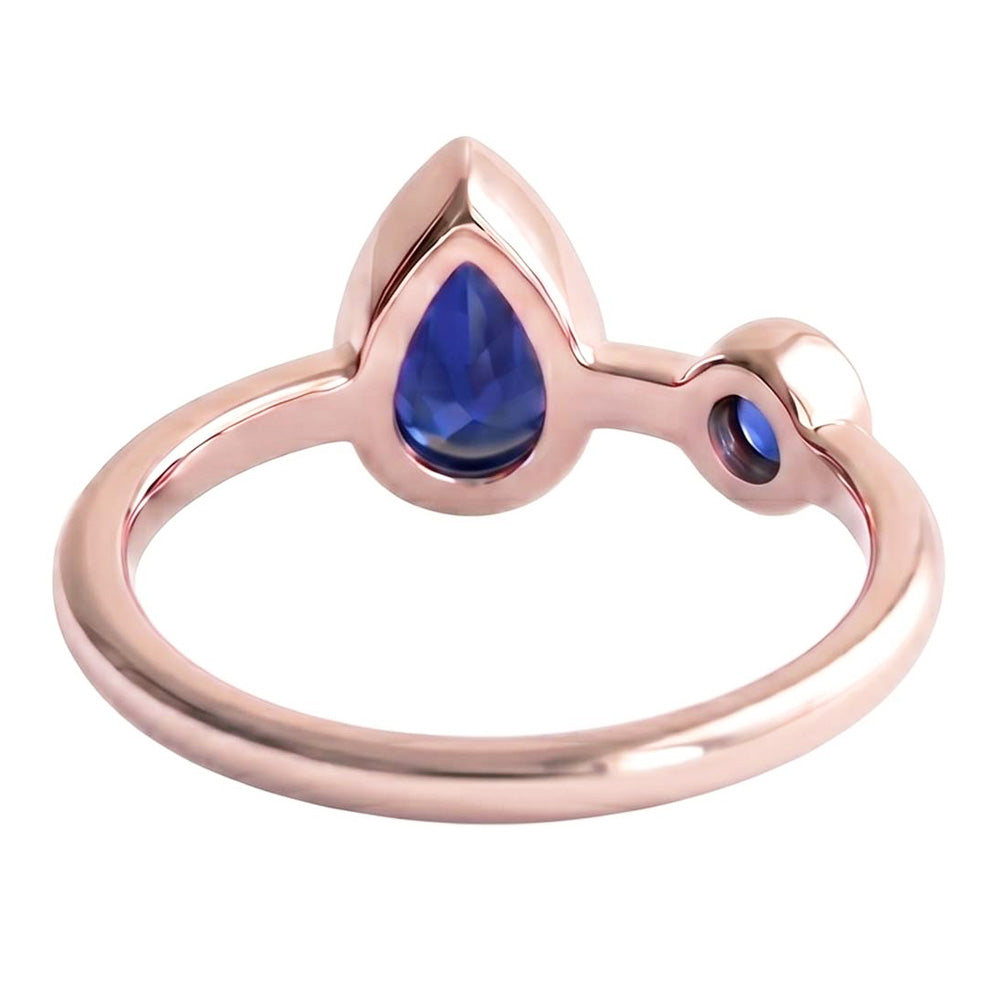 Natural Real ( Not Lab Grown ) Anniversary Ring Round & Pear Blue Sapphires 2.25 Carats 14K Rose Gold