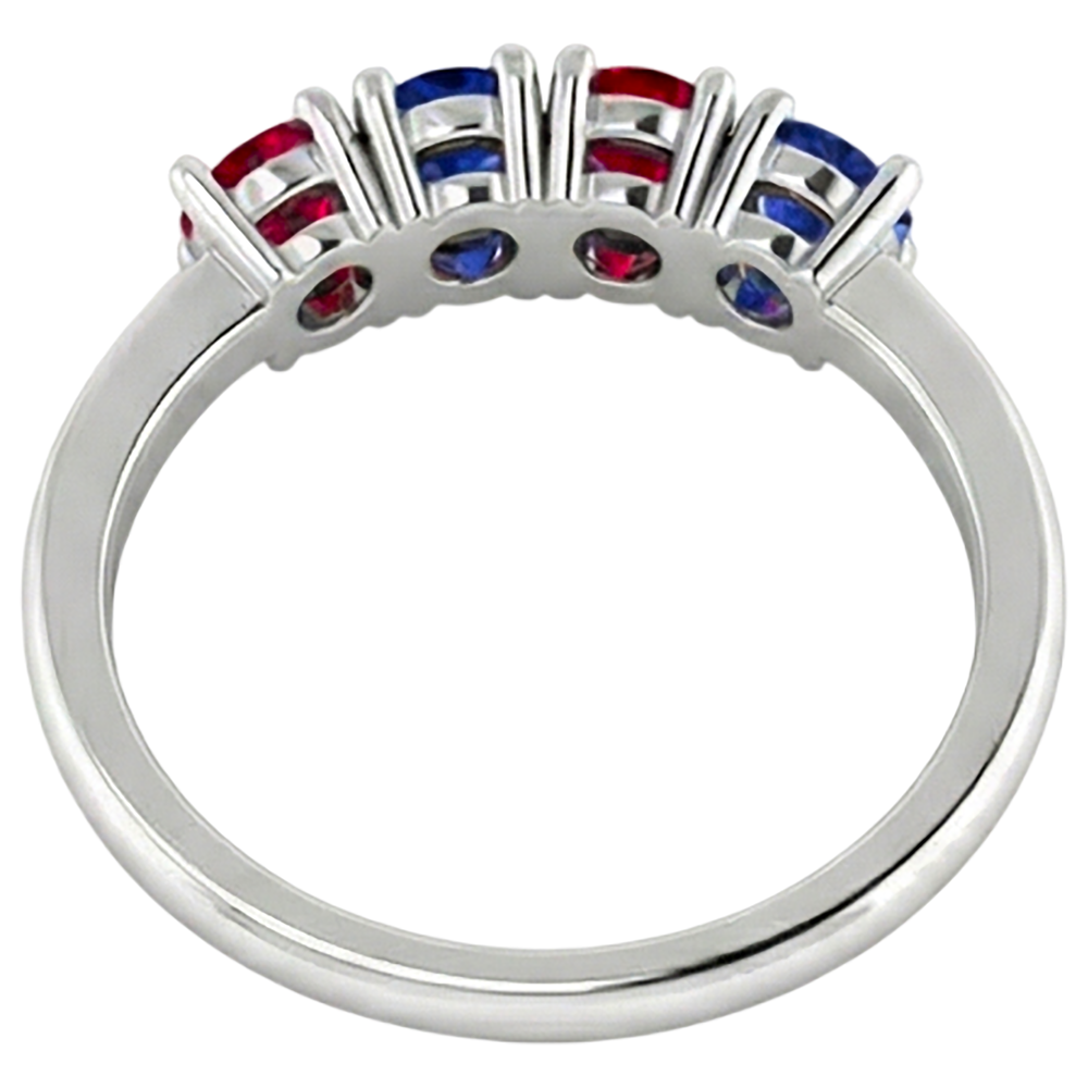 Natural Real ( Not Lab Grown ) Band Ruby Sapphire Ring 0.80 Carats Prong Setting White Gold 14K