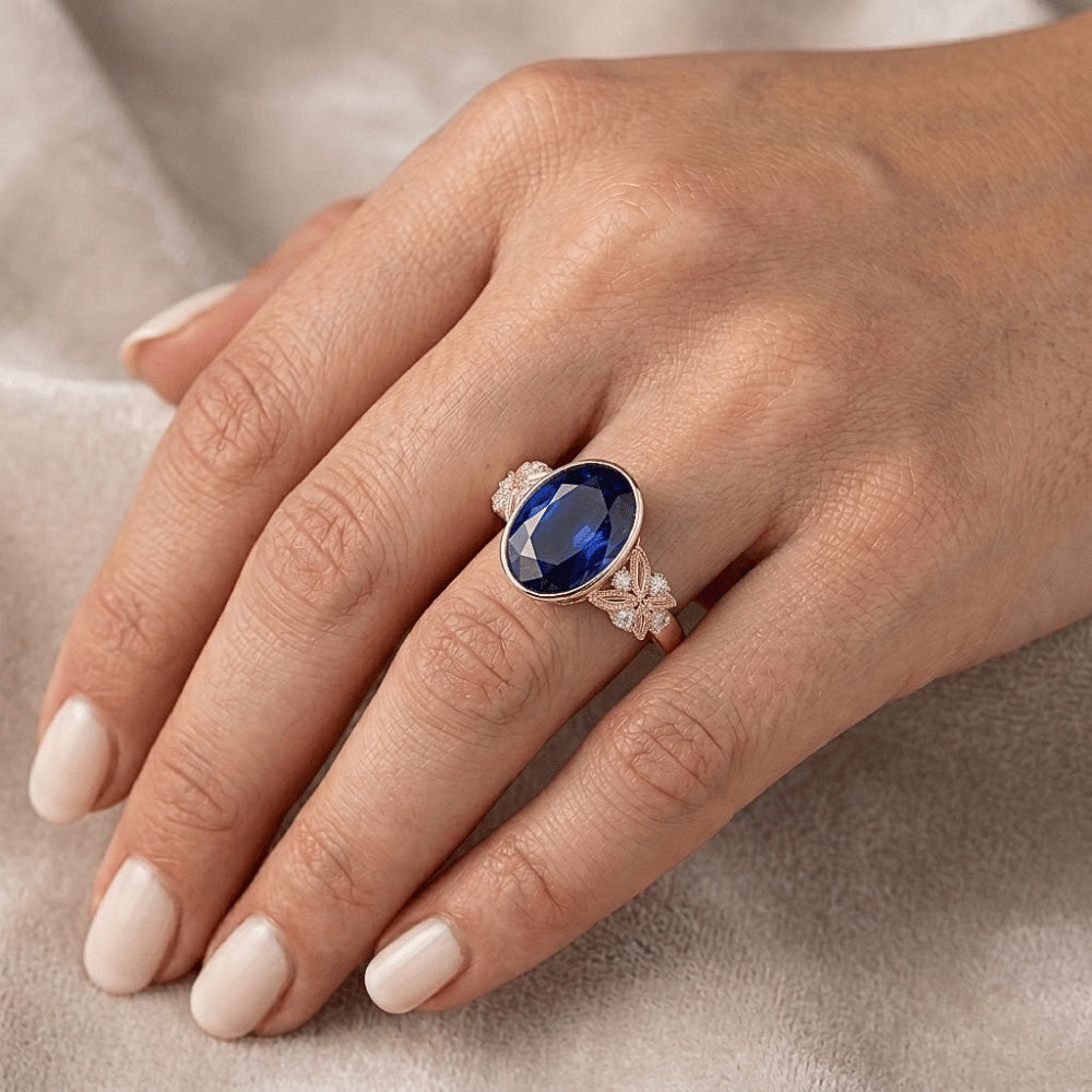 Natural Real ( Not Lab Grown ) Bezel Set 5 Carat Sapphire Ring