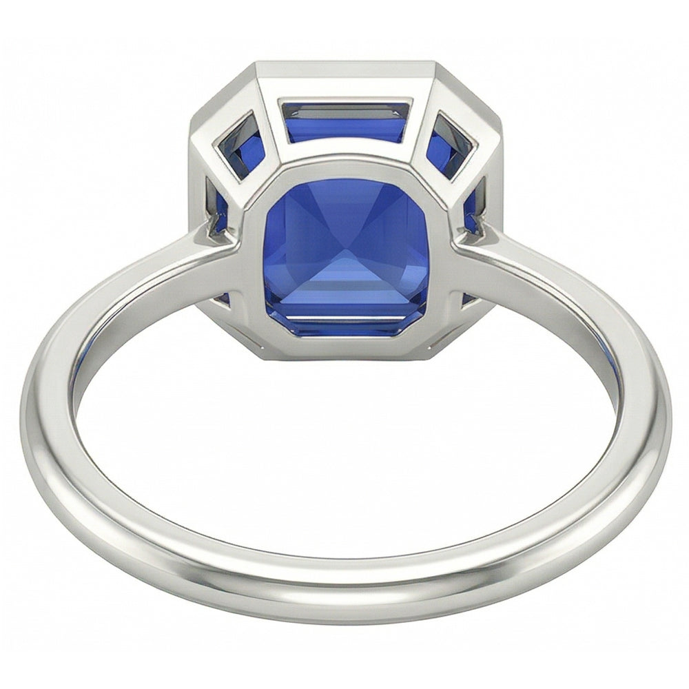Natural Real ( Not Lab Grown ) Bezel Set Asscher Sapphire Ring For Women