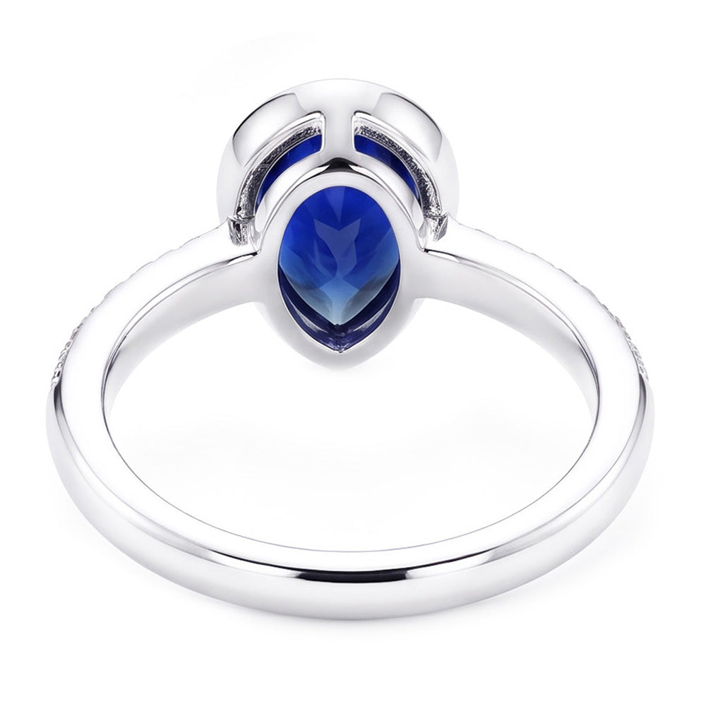 Natural Real ( Not Lab Grown ) Bezel Set Gemstone Ring 2.50 Ct Pear Sapphire With Accents