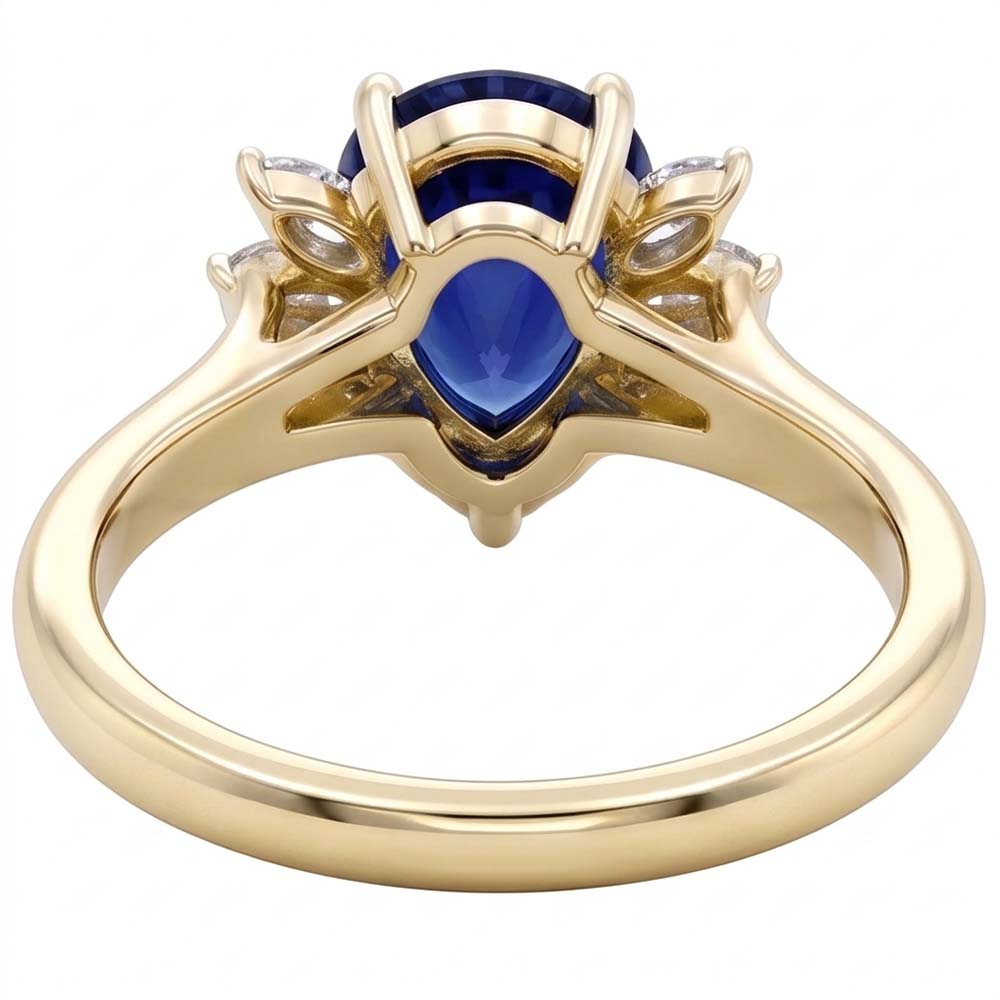 Natural Real ( Not Lab Grown ) Blue Sapphire Gemstone Ring With Round & Marquise Accents 2.50 Carats