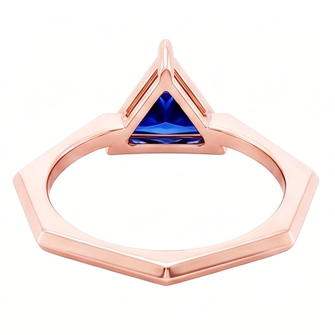 Natural Real ( Not Lab Grown ) Blue Sapphire Gemstone Trillion Ring 14K Rose Gold 1 Carat Jewelry