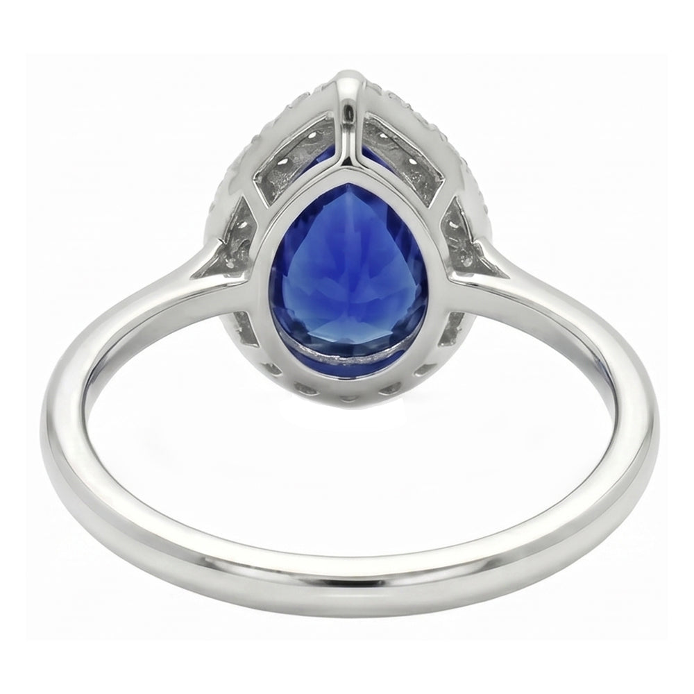 Natural Real ( Not Lab Grown ) Blue Sapphire Halo Pear Engagement Ring 3 Carats 14K White Gold