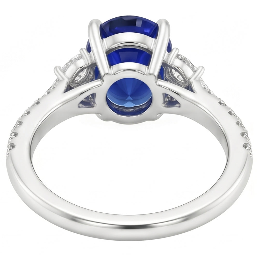 Natural Real ( Not Lab Grown ) Blue Sapphire Solitaire With Accents Ring 5 Carats White Gold Jewelry