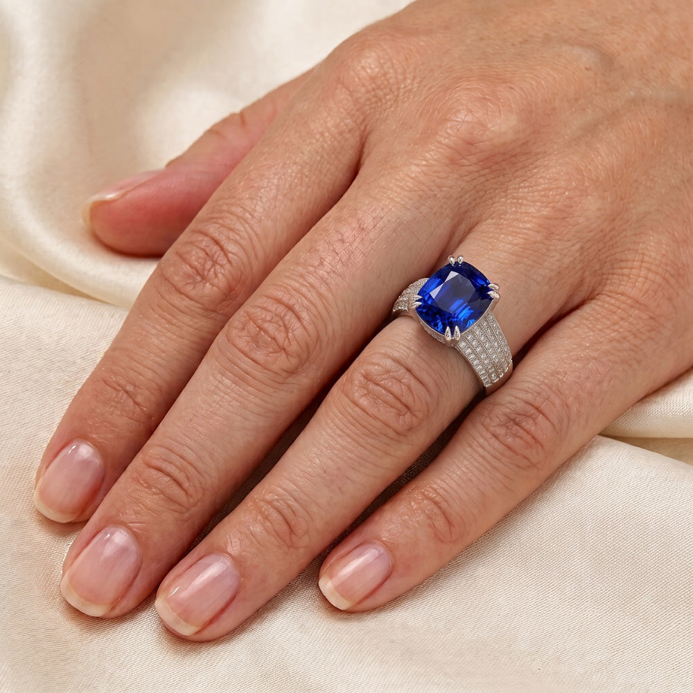 Natural Real ( Not Lab Grown ) Cushion Cut Sapphire Wedding Ring