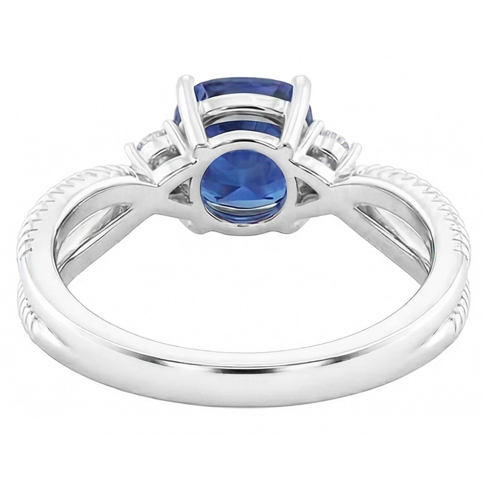 Natural Real ( Not Lab Grown ) Cushion Sapphire 3 Stone Ring Split Shank 2.25 Carats Rope Style