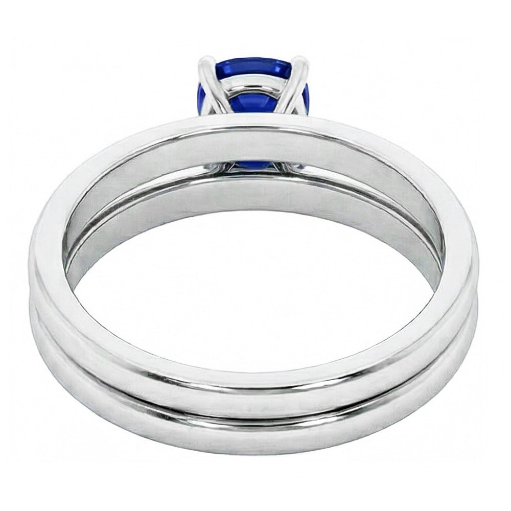 Natural Real ( Not Lab Grown ) Cushion Solitaire Blue Sapphire Engagement Ring Set 1 Carat