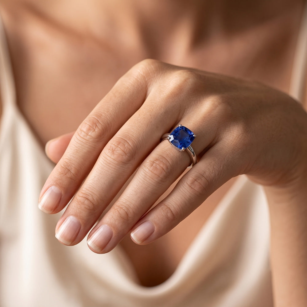 Natural Real ( Not Lab Grown ) Cushion Solitaire Sapphire Ring 2.50 Carats White Gold Jewelry