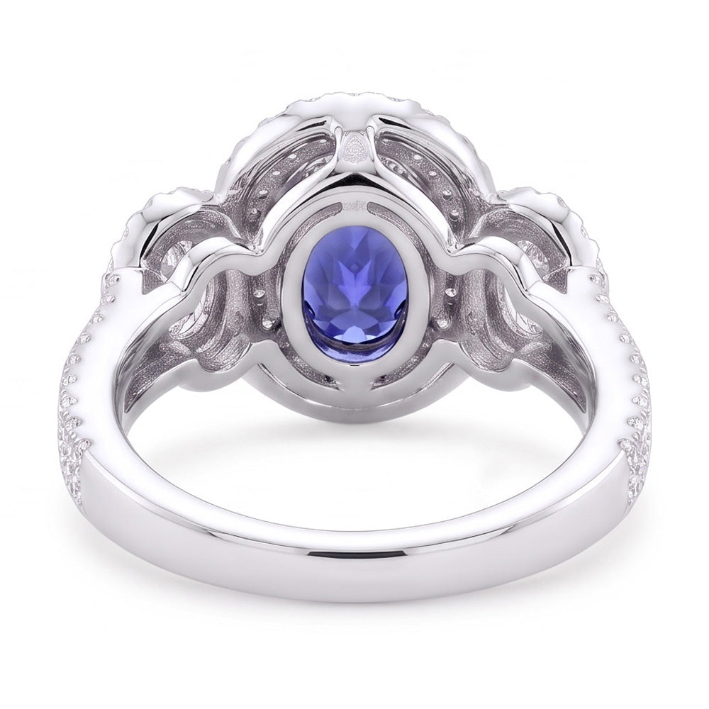 Natural Real ( Not Lab Grown ) Double Halo Cushion Sapphire Ring 3 Carats White Gold 14K