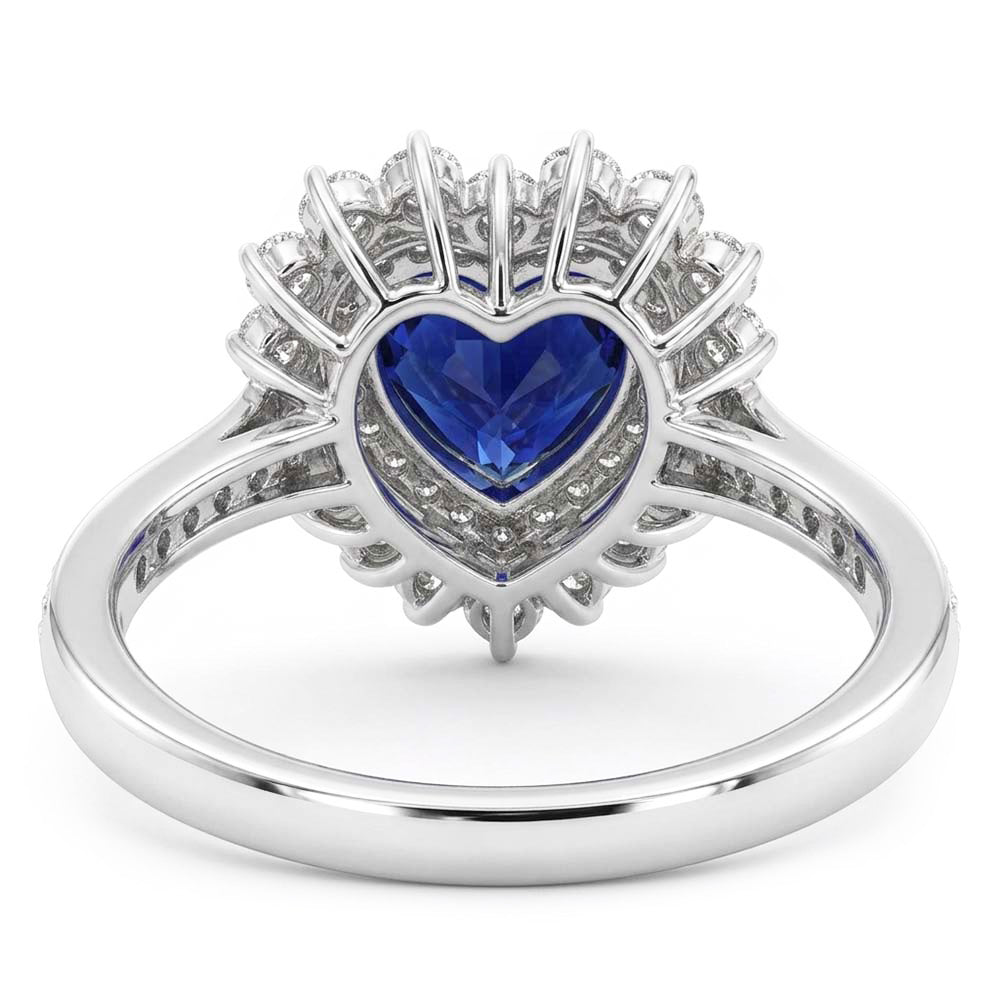 Natural Real ( Not Lab Grown ) Double Halo Heart Ceylon Sapphire Ring Flower Style 4 Carats