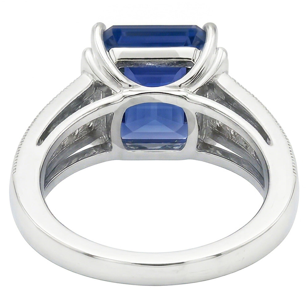 Natural Real ( Not Lab Grown ) Emerald Gemstone Ring Bar Set Blue Sapphire Double Shank 3.50 Carats
