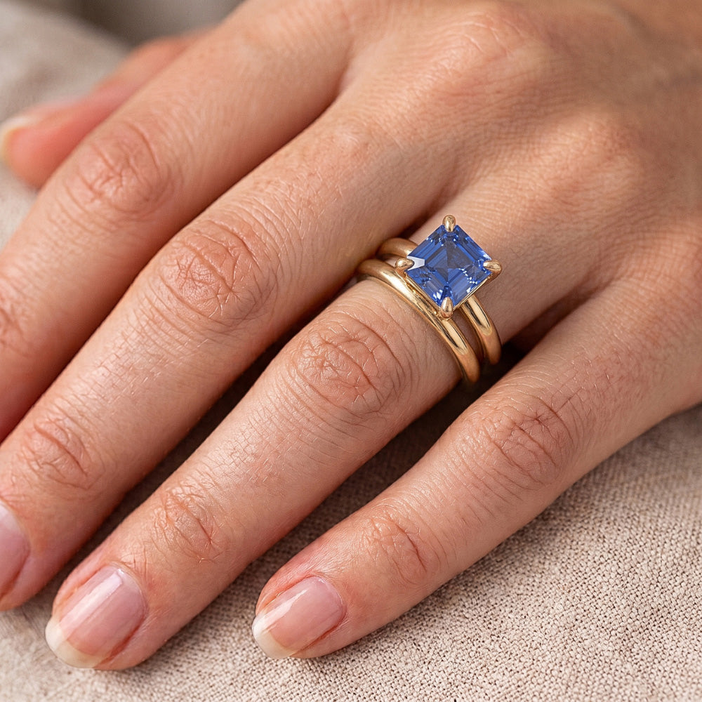 Natural Real ( Not Lab Grown ) Emerald Sapphire Engagement Ring Set With Yellow Gold Band 1.50 Carats