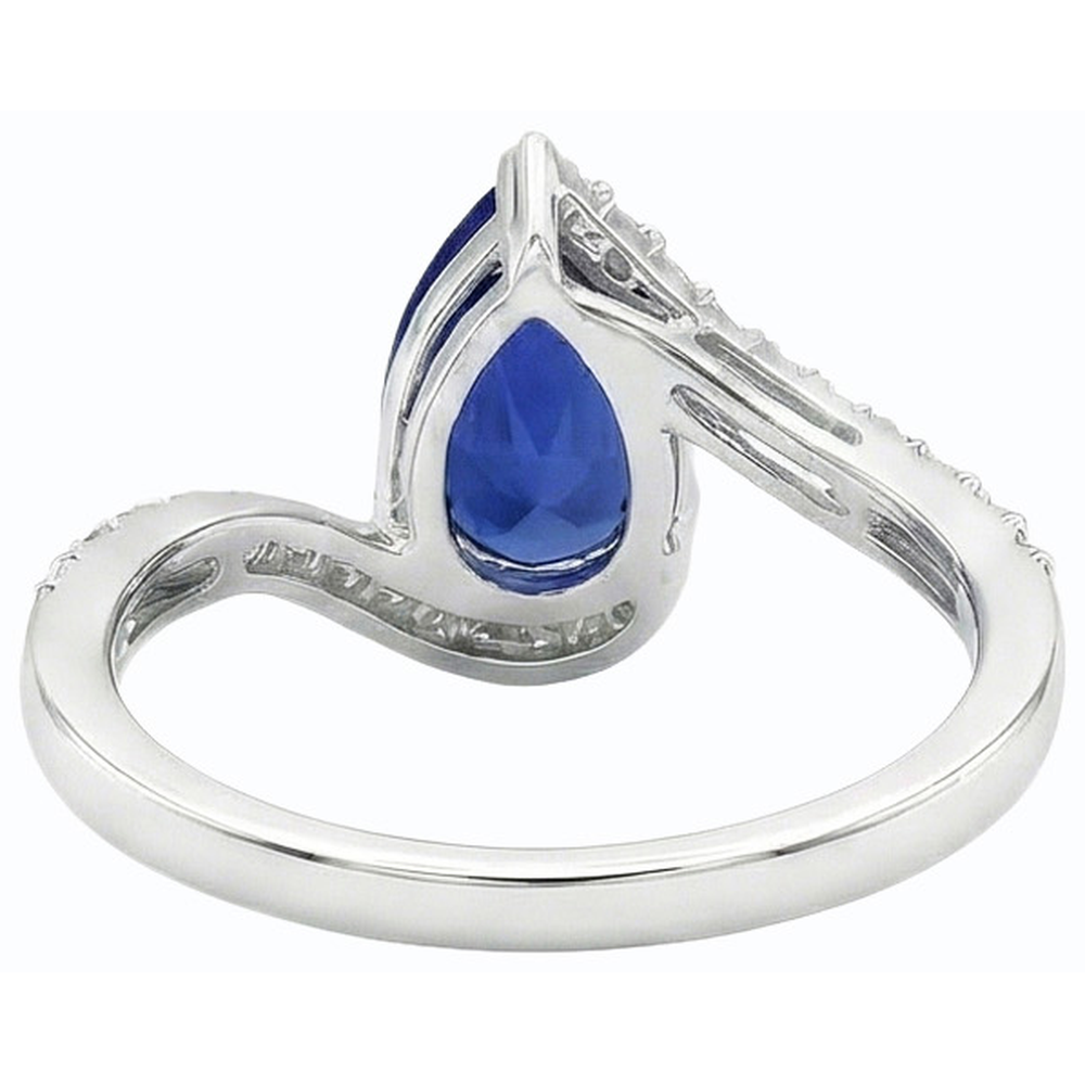 Natural Real ( Not Lab Grown ) Gemstone Ring Pear Ceylon Sapphire Tension Style & Accents 3 Carats