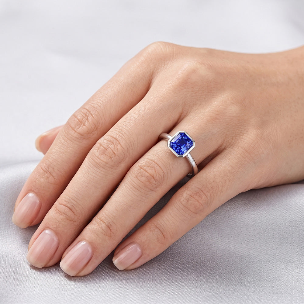 Natural Real ( Not Lab Grown ) Gemstone Solitaire Ring Cushion Bezel Set Blue Sapphire 1.50 Carats