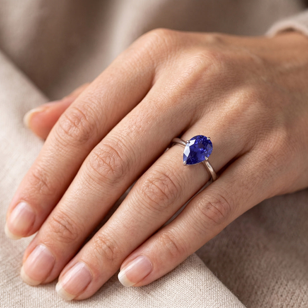 Natural Real ( Not Lab Grown ) Gemstone Solitaire Ring Pear Cut Srilanka Sapphire 2 Carats Gold 14K